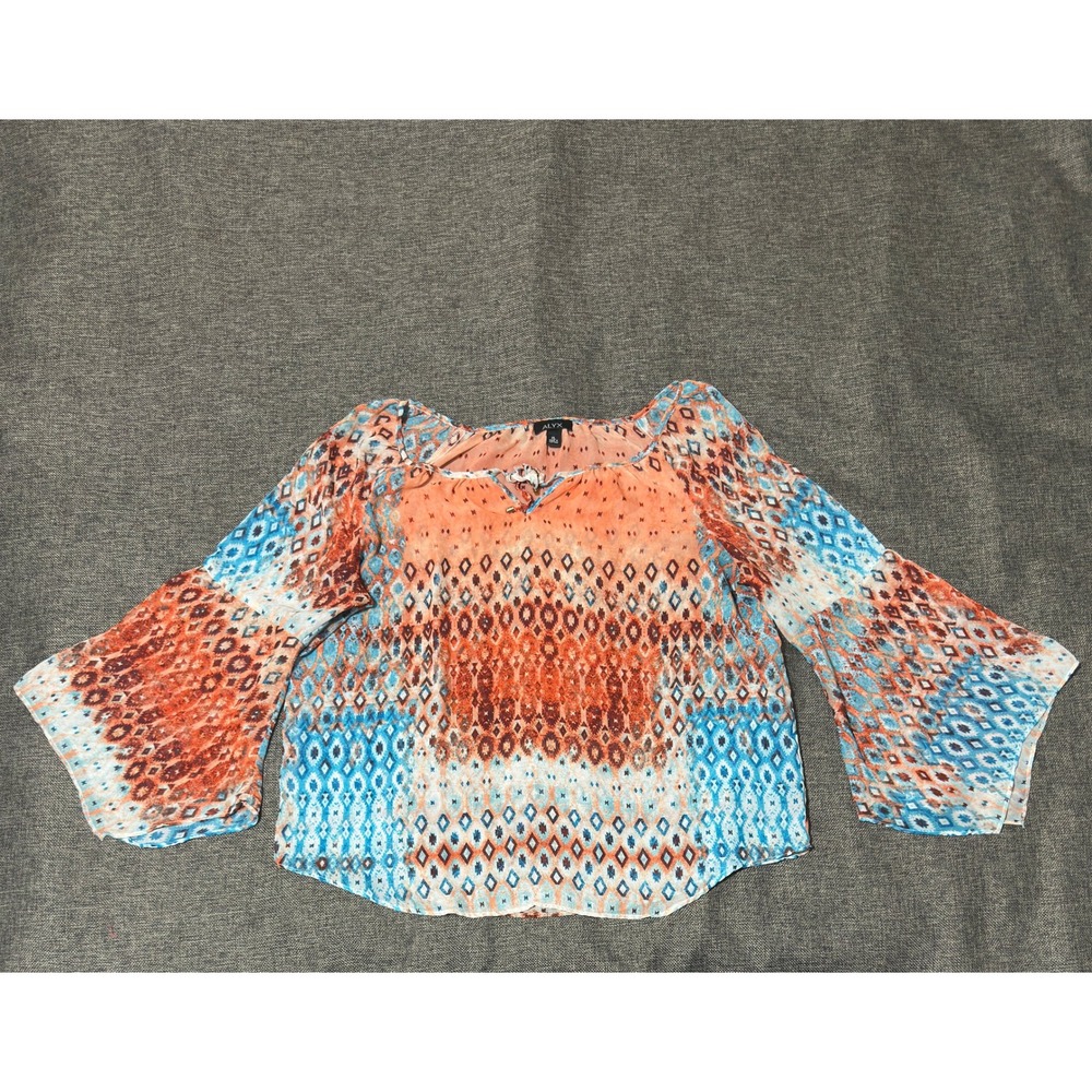 Alyx‎ Women's XL Blouse Bell Sleeve Geometric Print Multicolor